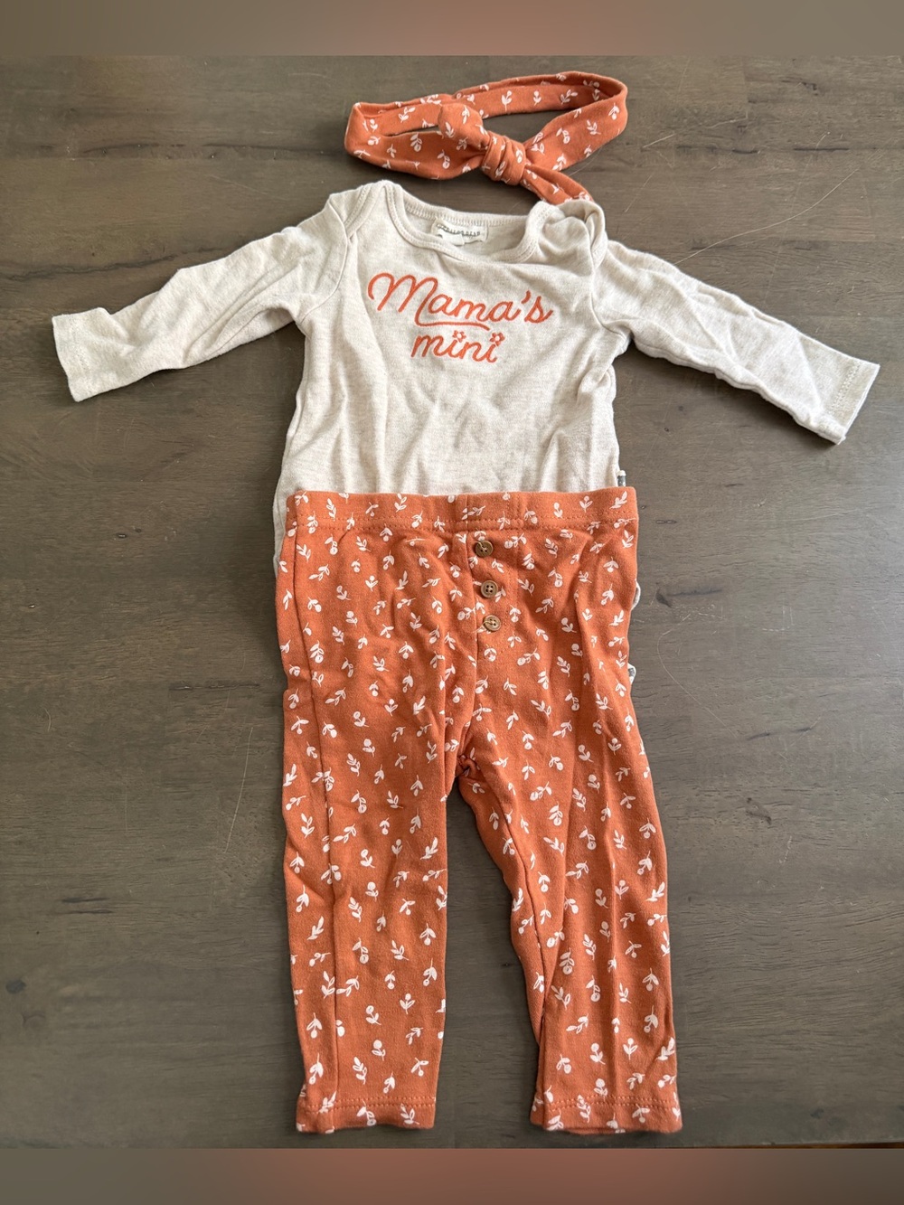 3pc Mamas Mini Rust Floral Pants Bodysuit and Headband